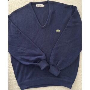 Vintage Izod Lacoste Sweater Mens L Navy Blue V Neck Orlon Acrylic Crocodile